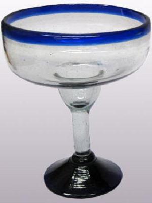 MEXICAN GLASSWARE / Cobalt Blue Rim 14 oz Large Margarita Glasses (set of 6)